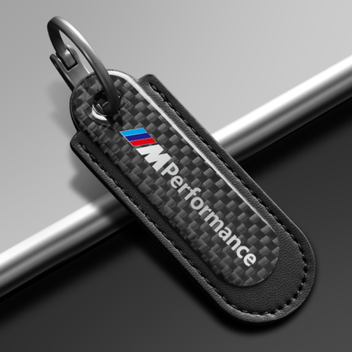 BMW M Performance Real Carbon Fiber With Black Leather Keychain