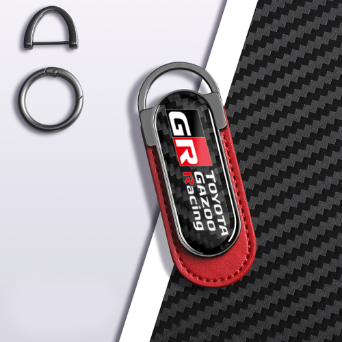 Carbon Fiber Metal Red Leather Keychain For Toyota GR Models