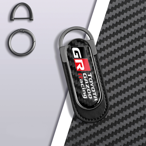 Carbon Fiber Metal Black Leather Keychain For Toyota GR Models