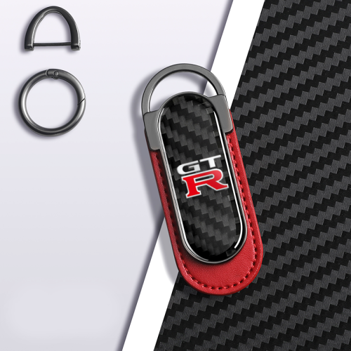 Carbon Fiber Metal Red Leather Keychain For Nissan GTR Models