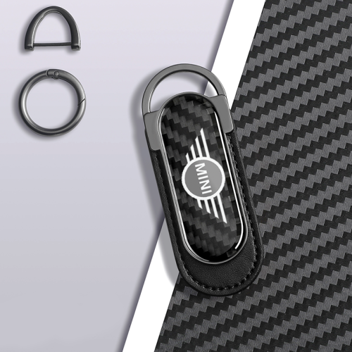 Carbon Fiber Metal Black Leather Keychain For Mini Cooper Models