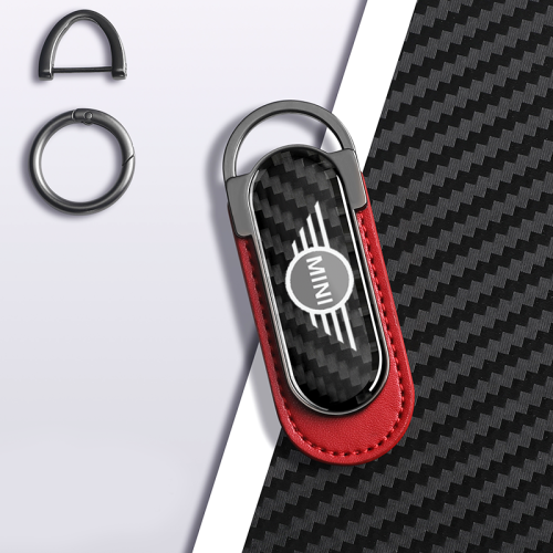Carbon Fiber Metal Red Leather Keychain For Mini Cooper Models