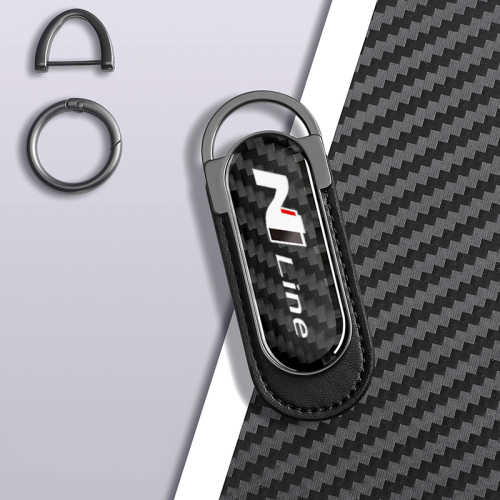 Carbon Fiber Metal Black Leather Keychain For Hyundai N Line Models