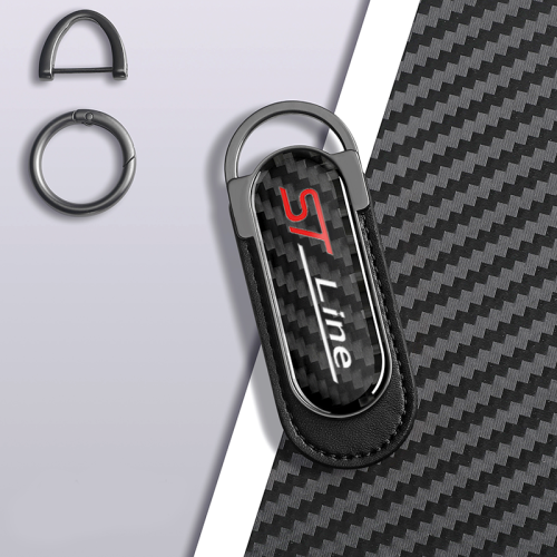 Carbon Fiber Metal Black Leather Keychain For Ford ST Line Models