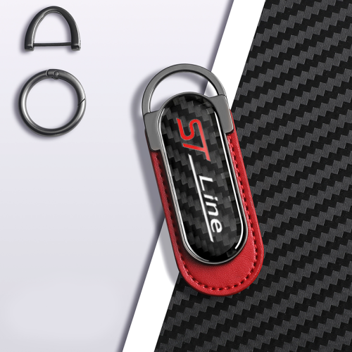 Carbon Fiber Metal Red Leather Keychain For Ford ST Line Models