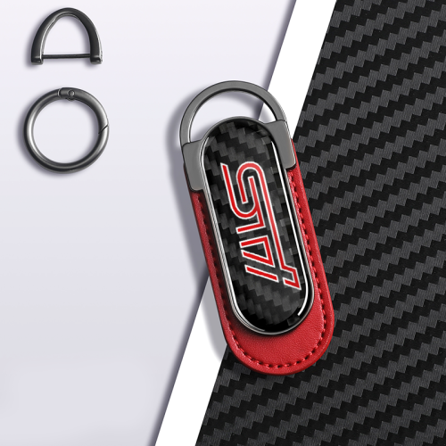 Carbon Fiber Metal Red Leather Keychain For Subaru STI Models