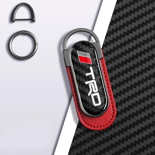 Carbon Fiber Metal Red Leather Keychain For TRD Models