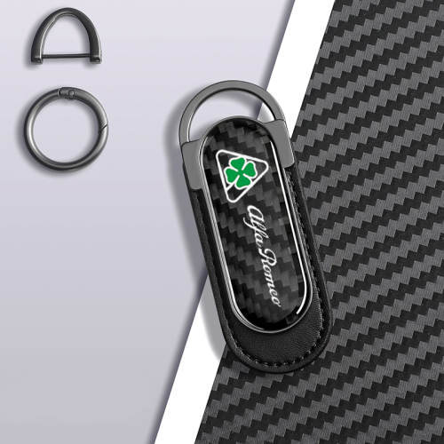 Carbon Fiber Metal Black Leather Keychain For Alfa Romeo Quadrifoglio Models