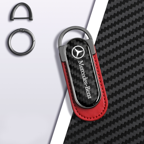 Carbon Fiber Metal Red Leather Keychain For Mercedes Benz Models