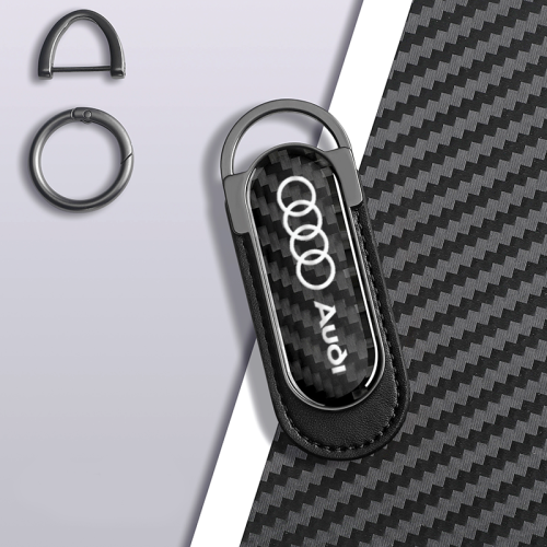 Carbon Fiber Metal Black Leather Keychain For Audi Models