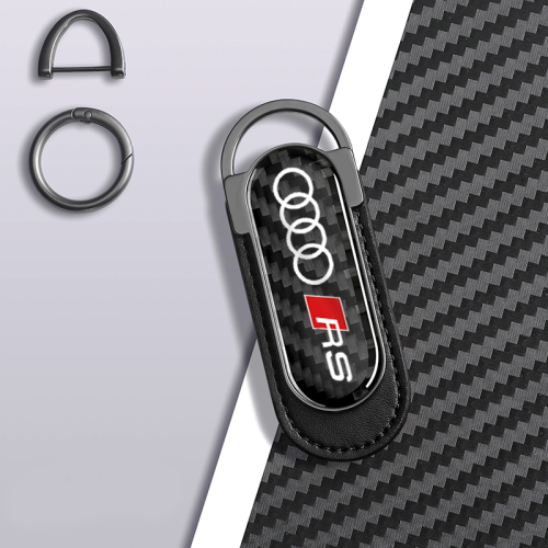 Carbon Fiber Metal Black Leather Keychain For Audi RS Models
