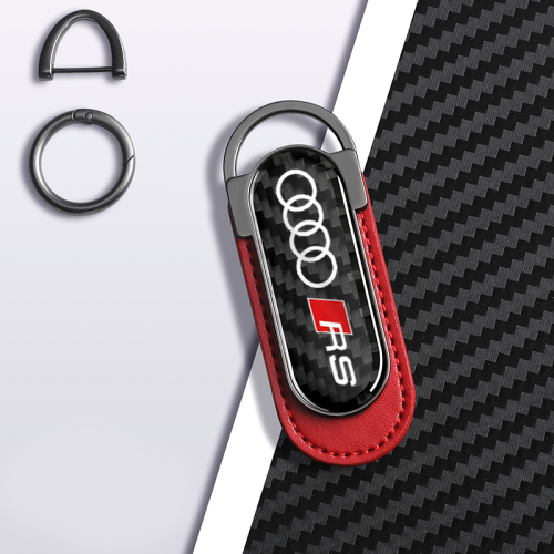 Carbon Fiber Metal Red Leather Keychain For Audi RS Models