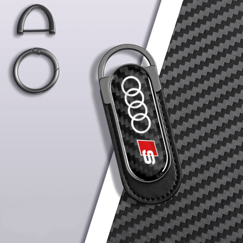 Carbon Fiber Metal Black Leather Keychain For Audi S Line Models