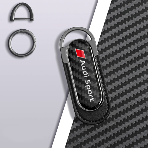 Carbon Fiber Metal Black Leather Keychain For Audi Sport Models