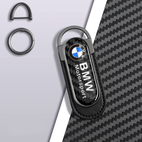 Carbon Fiber Metal Black Leather Keychain For BMW Models