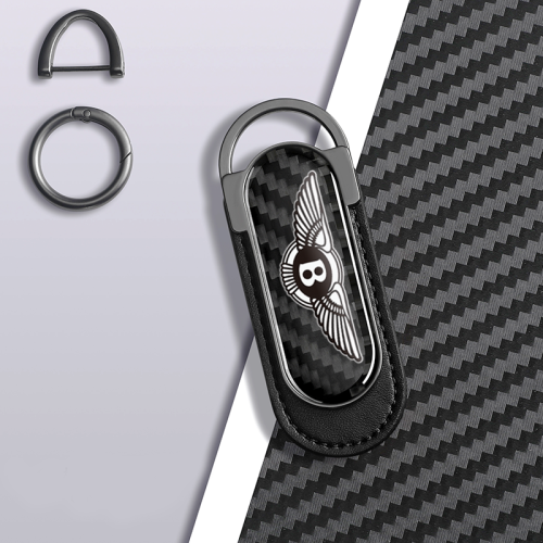 Carbon Fiber Metal Black Leather Keychain For Bentley Models