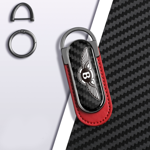 Carbon Fiber Metal Red Leather Keychain For Bentley Models