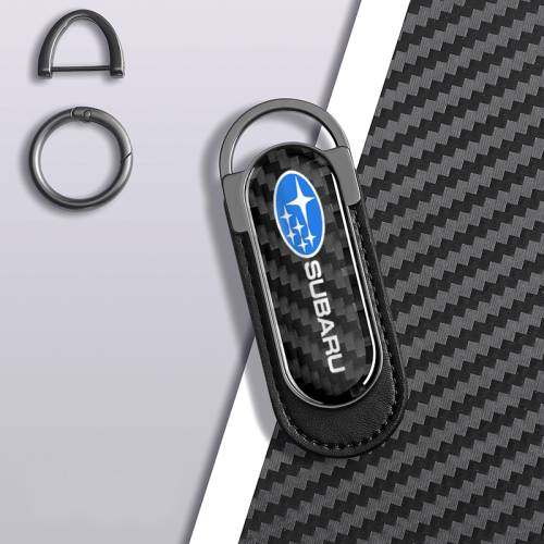 Carbon Fiber Metal Black Leather Keychain For Subaru Models