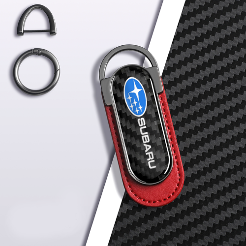 Carbon Fiber Metal Red Leather Keychain For Subaru Models