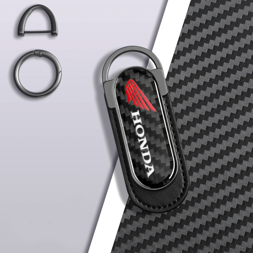 Carbon Fiber Metal Black Leather Keychain For Honda Bike Models