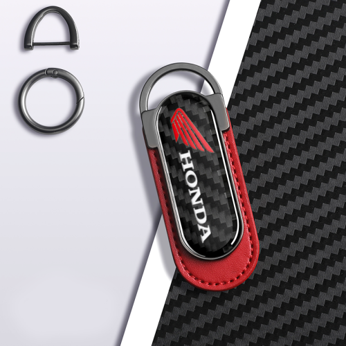 Carbon Fiber Metal Red Leather Keychain For Honda Bike Models