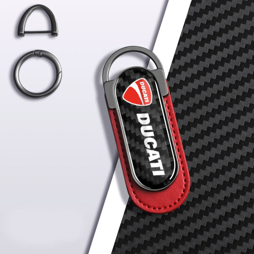 Carbon Fiber Metal Red Leather Keychain For Ducati Models