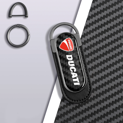 Carbon Fiber Metal Black Leather Keychain For Ducati Models