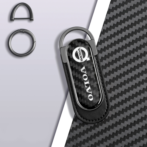Carbon Fiber Metal Black Leather Keychain For Volvo Models