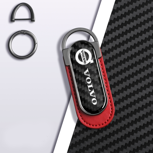 Carbon Fiber Metal Red Leather Keychain For Volvo Models