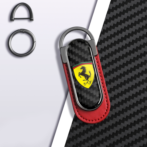 Carbon Fiber Metal Red Leather Keychain For Ferrari Models