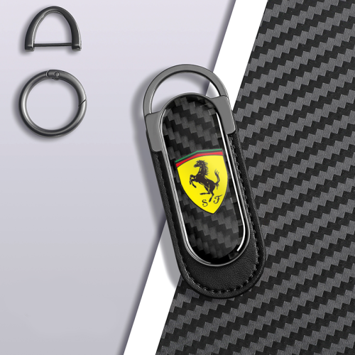 Carbon Fiber Metal Black Leather Keychain For Ferrari Models