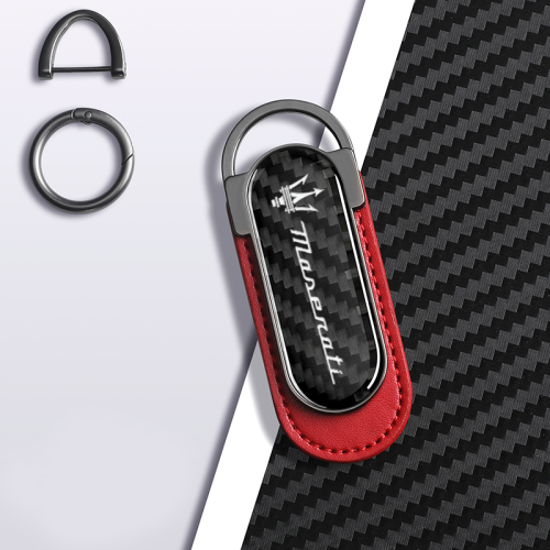 Carbon Fiber Metal Red Leather Keychain For Maserati Models