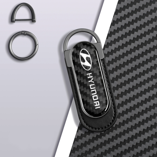 Carbon Fiber Metal Black Leather Keychain For Hyundai Models