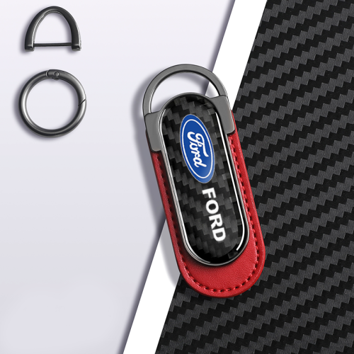 Carbon Fiber Metal Red Leather Keychain For Ford Models