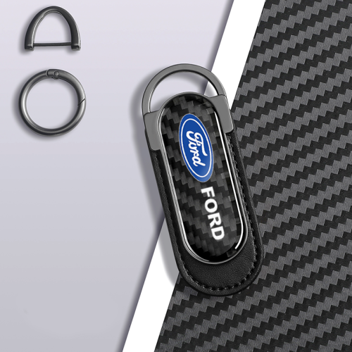Carbon Fiber Metal Black Leather Keychain For Ford Models