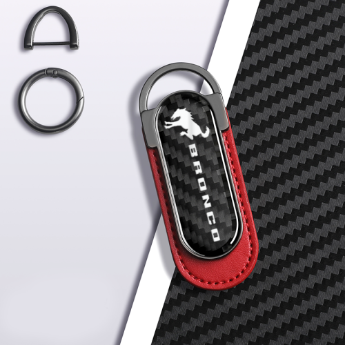 Carbon Fiber Metal Red Leather Keychain For Ford Bronco Models