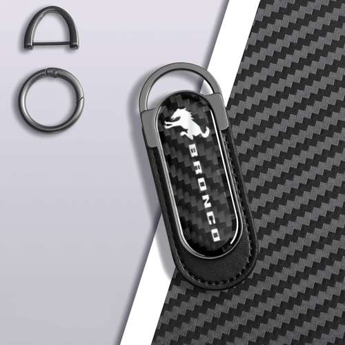 Carbon Fiber Metal Black Leather Keychain For Ford Bronco Models