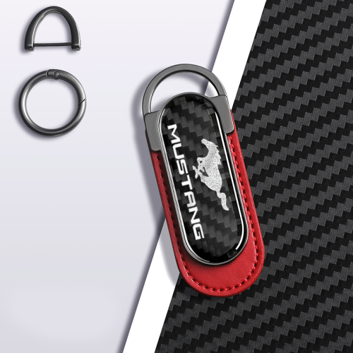 Carbon Fiber Metal Red Leather Keychain For Ford Mustang Models