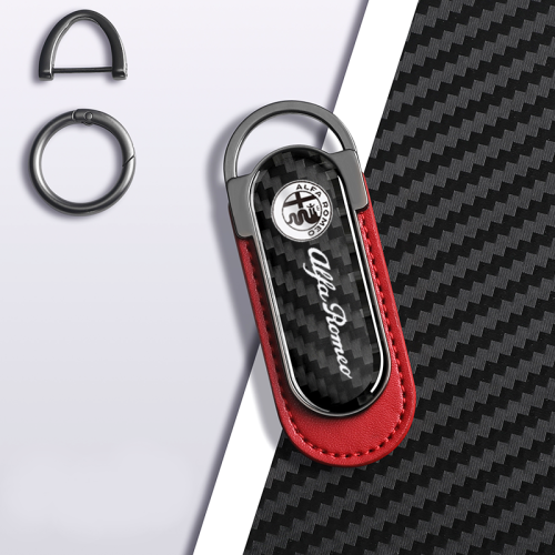Carbon Fiber Metal Red Leather Keychain For Alfa Romeo Models