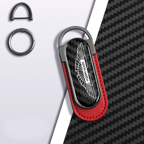 Carbon Fiber Metal Red Leather Keychain For Aston Martin Models