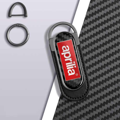 Carbon Fiber Metal Black Leather Keychain For Aprilia Models