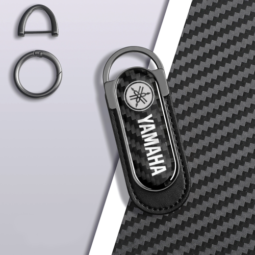 Carbon Fiber Metal Black Leather Keychain For Yamaha Models