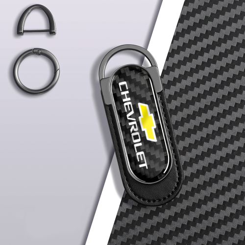 Carbon Fiber Metal Black Leather Keychain For Chevrolet Models