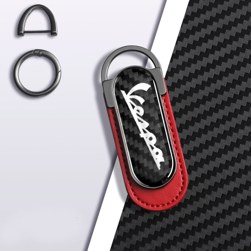 Carbon Fiber Metal Red Leather Keychain For Vespa Models