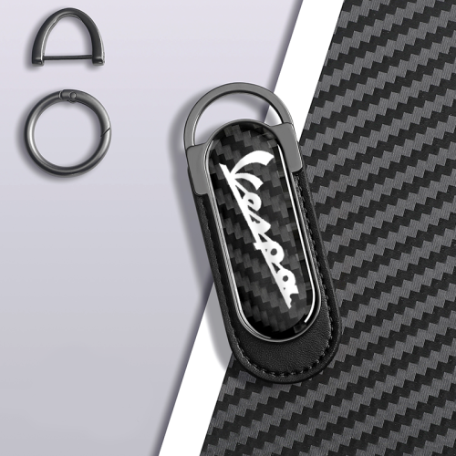 Carbon Fiber Metal Black Leather Keychain For Vespa Models