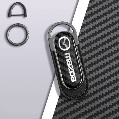 Carbon Fiber Metal Black Leather Keychain For Mazda Models
