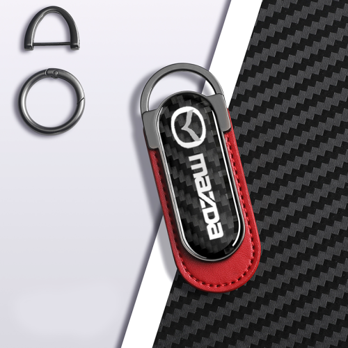 Carbon Fiber Metal Red Leather Keychain For Mazda Models