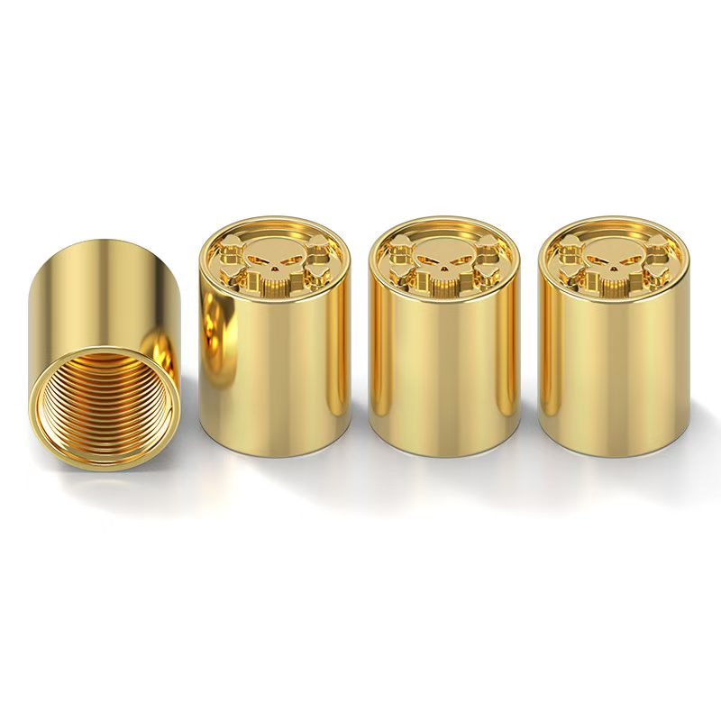 Skull Style Gold Aluminium Tire Valve Caps