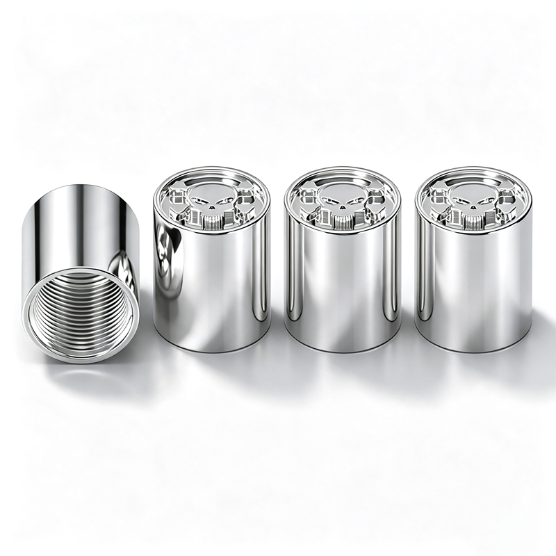 Skull Style Silver Aluminium Tire Valve Caps